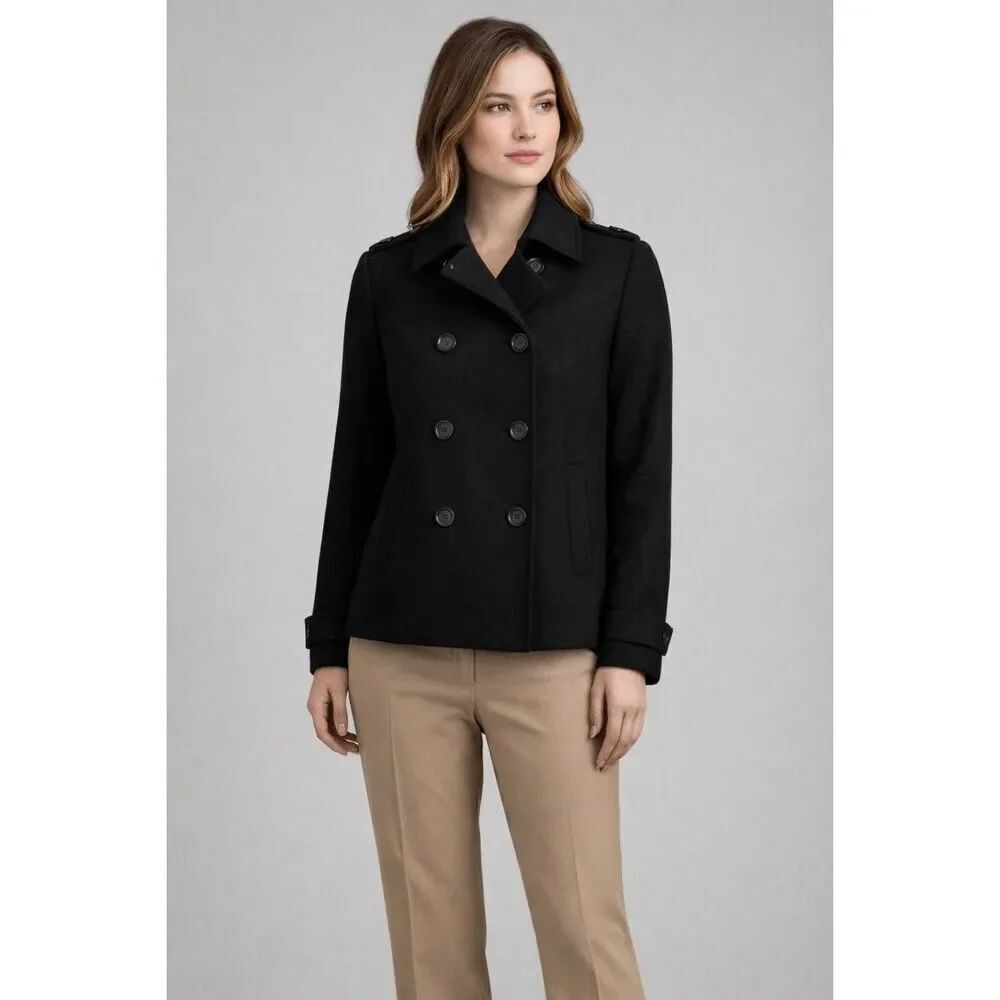Lauren Ralph Lauren Black Wool Blend Peacoat Double Breasted 12(black level)